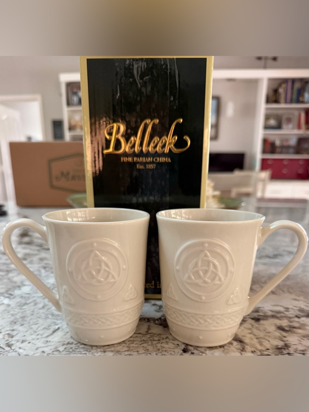 Belleek Irish Celtic Knot Mugs - Set of 2